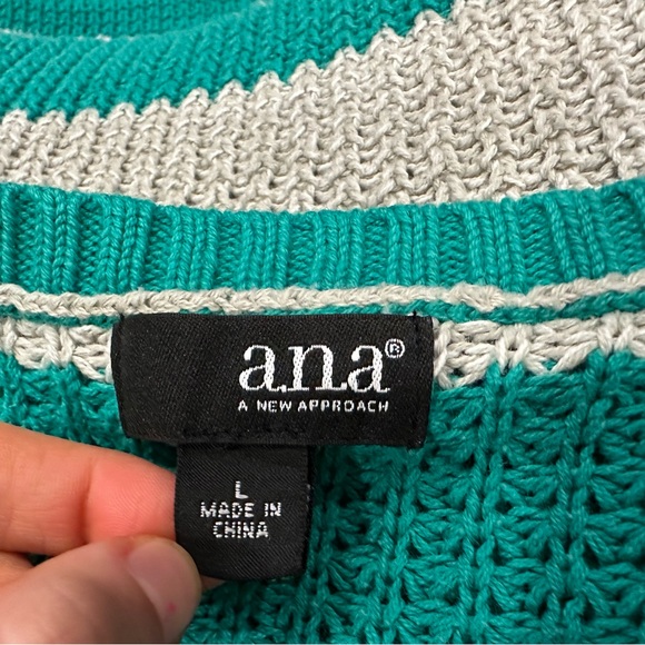 ANA Green Gray Striped Sweater Large L - Picture 4 of 7